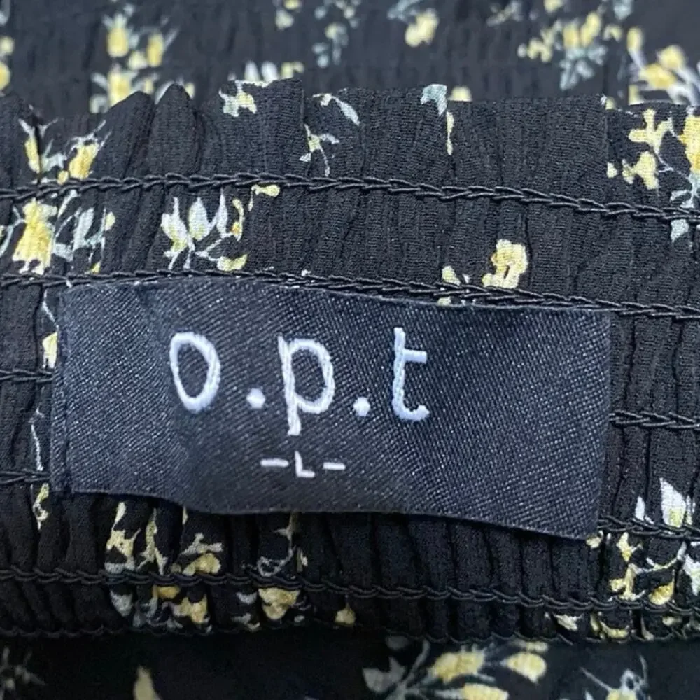 O.P.T Black Yellow Floral Sleeveless Tie Strap Cami Tank Midi A Line Dress Sz L